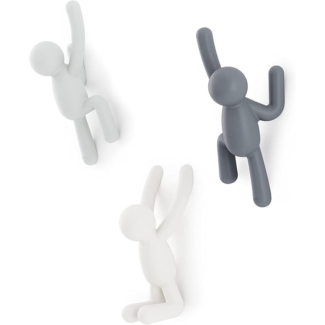 Juego de 3 colgadores de pared (gris/blanco/gris oscuro) - Colgantes de pared decorativos para abrigos, bufandas, bolsos, mochilas, maletines, etc.