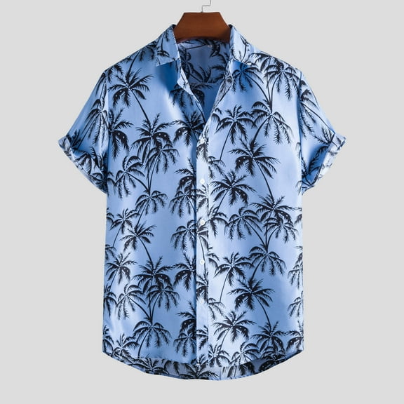 TIHLMK Mens Tshirts Men Spring Summer Casual Slim Printed Short Sleeve Beach Shirts Top Blouse