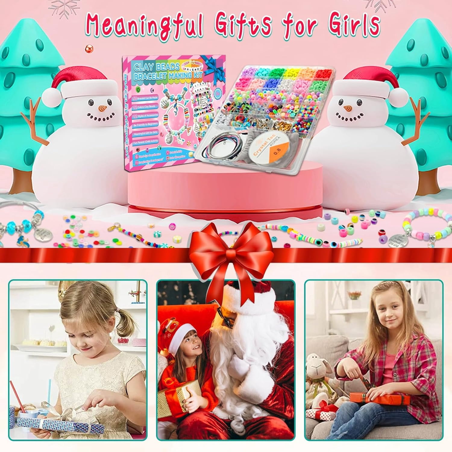 1080Pcs Toy Bracelet Making Set Multicolor Pendant Jewelry Making Set Supplies Easter Basket Gifts Unicorn/Mermaid Crafts Birthday Gifts