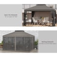 thumbnail image 4 of 10' x 12' Gray Patio Gazebo with Corner Shelves Double Roof Canopy Shelter with Netting, 4 of 7