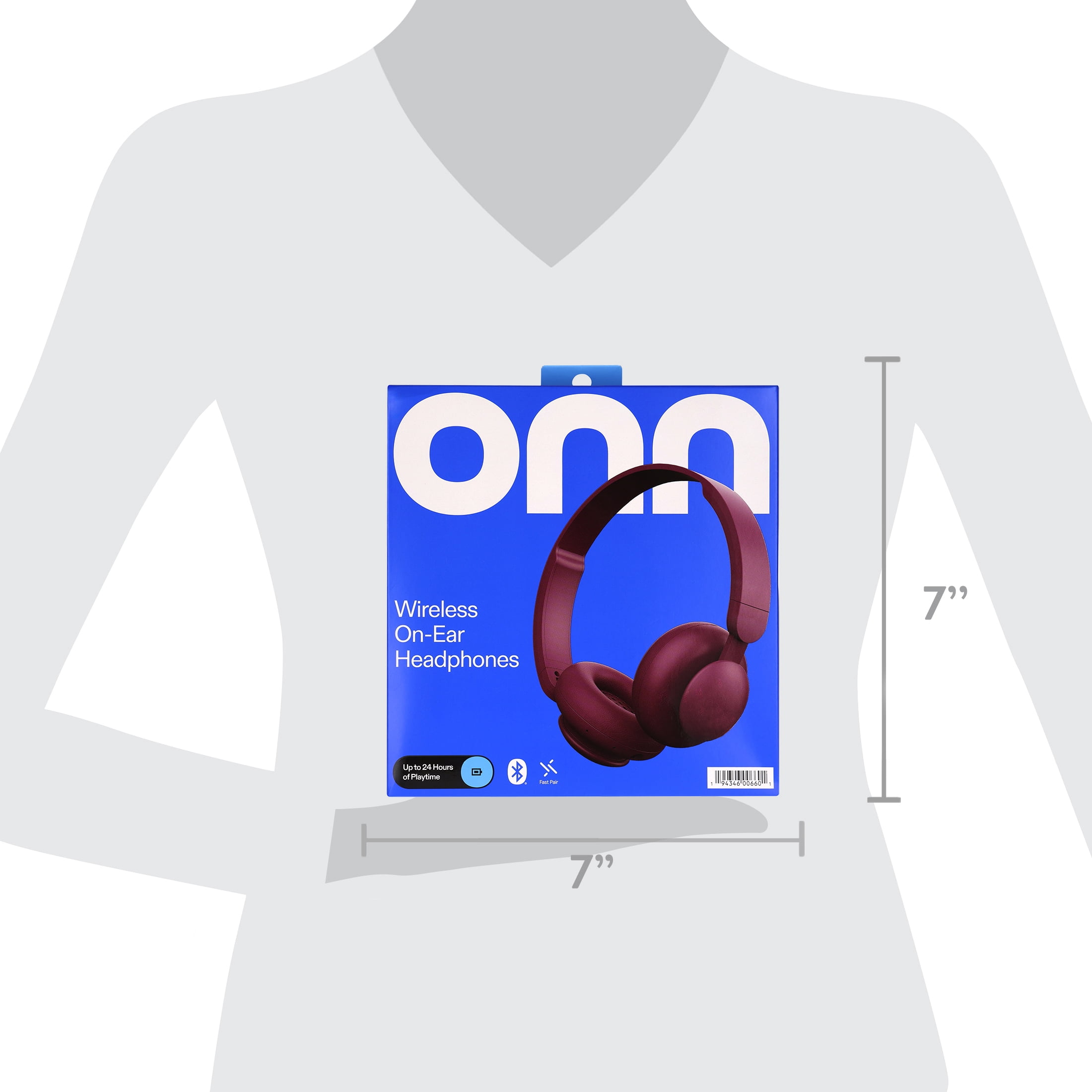 onn Wireless On-Ear Headphones, Cherry