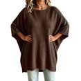 thumbnail image 3 of JIAYUE Women Crew Neck Knit Sweater Solid Color Batwing Short Sleeve Oversized Tunic Top for Comfortable Wear, 3 of 9