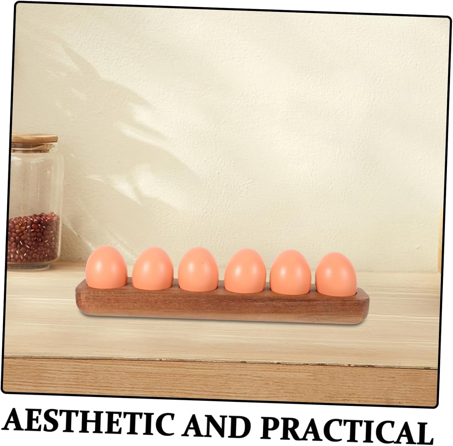 ABCISI Wooden Egg Holder, Space-saving 6-Holes Egg Tray for Refrigerator Storage and Countertop Display, Rustic Egg Storage Rack Deviled Egg Plates, Smooth Finish and Compact Kitchen Organizer