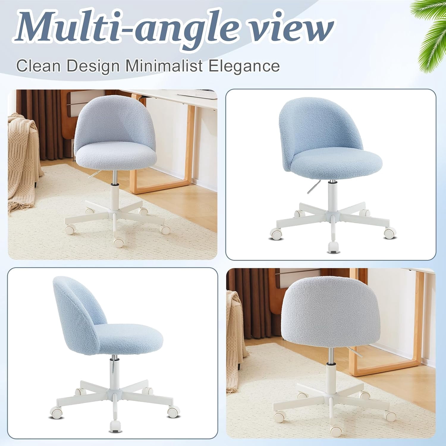 Matladin Modern Vanity Chair with Back, Silent Wheels, Velvet Desk Chair for Girls, Small Office Chair, Stylish and Comfortable