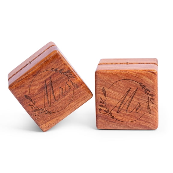 Handicraftviet - Mr and Mrs Ring Box – Handmade Wood Ring Box for Wedding day, Rustic Ring Holder Box (Ring Box - Flower 2 PCS)