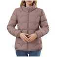 thumbnail image 2 of Hueook Winter Jackets for Women Womens Trench Coat Women's Fashion Short Puffy Zip-Up Jacket with Stand Collar and Pockets Coffee L, 2 of 6