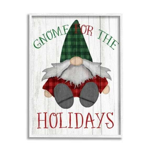 Stupell Industries Gnome for the Holidays Festive Garden Elf Plaid Fairy Tales & Fantasy Painting White Framed Art Print Wall Art, 24 x 30