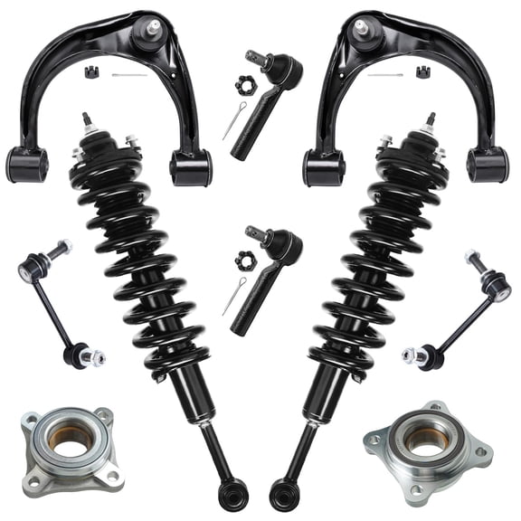Detroit Axle - 10pc Front End Suspension Kit for Toyota 2003-2009 4Runner FJ Cruiser 2 Ready Struts 2 Upper Control Arms w/Ball Joints 2 Wheel Hubs 2 Sway Bars 2 Outer Tie Rods Replacement
