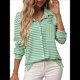 thumbnail image 1 of Camisas de Mujer con Botones, Blusas Clásicas A Rayas de Larga con Cuello y Bolsillo para Oficina. Verde S, 1 of 10