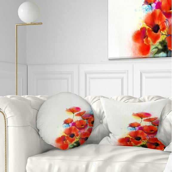 Designart Bunch of Watercolor Poppy Flowers - Flower Throw Pillow - 12x20