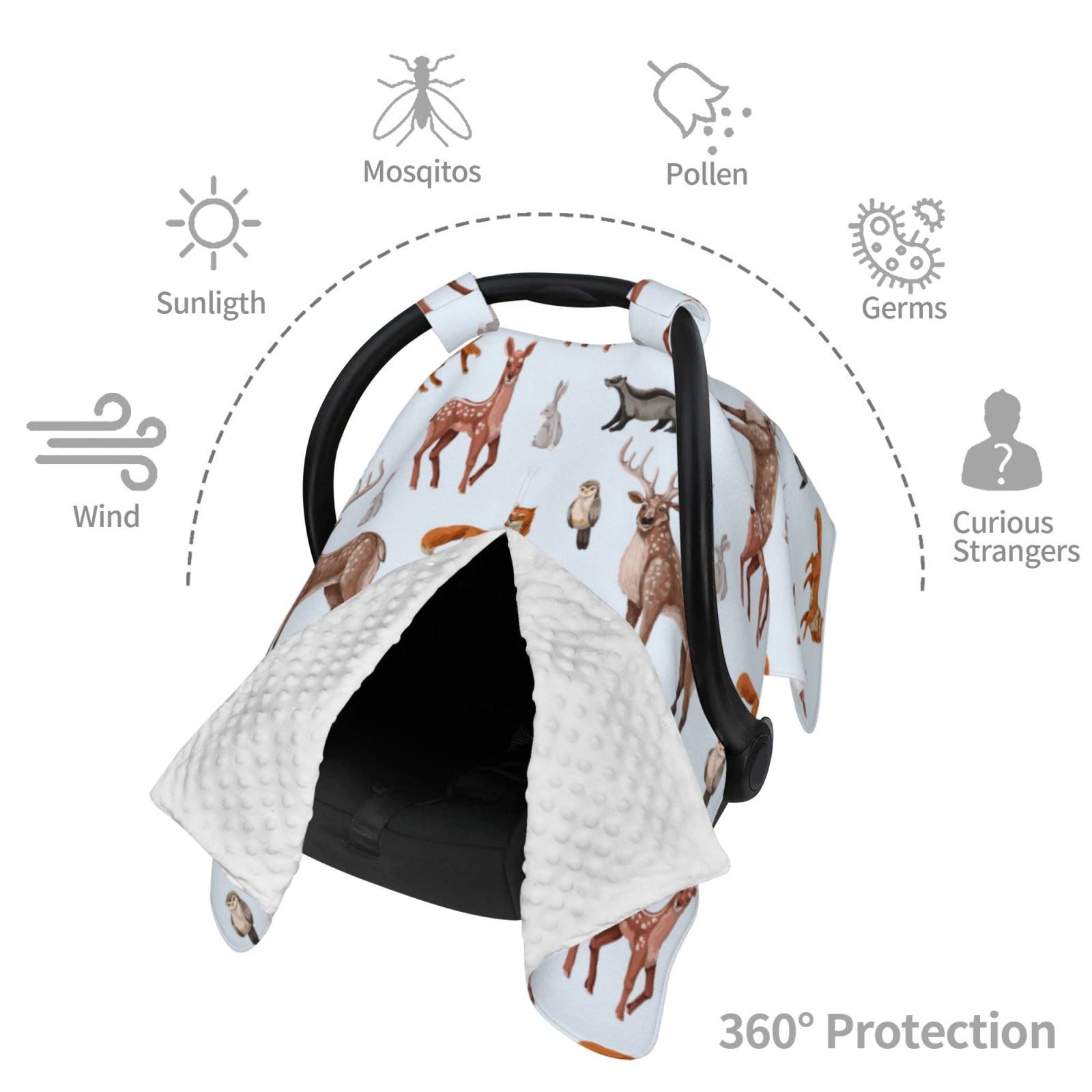 Car Seat Cover Baby - Deer Owl Rabbit Breathable Infant Car Seat Cover for Baby Carseat, Lightweight Comfort Baby Essentials Must Haves Newborn Stuff for Girl Boy