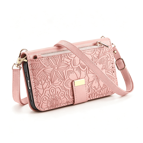 GJX Crossbody Wallet Case for Moto G Play (2026) with Lanyard Strap, Kickstand, Card Slot Holder, Pu Leather Cover Handbag, Zipper Lanyard Case Fit for Moto G Play (2026)-Pink