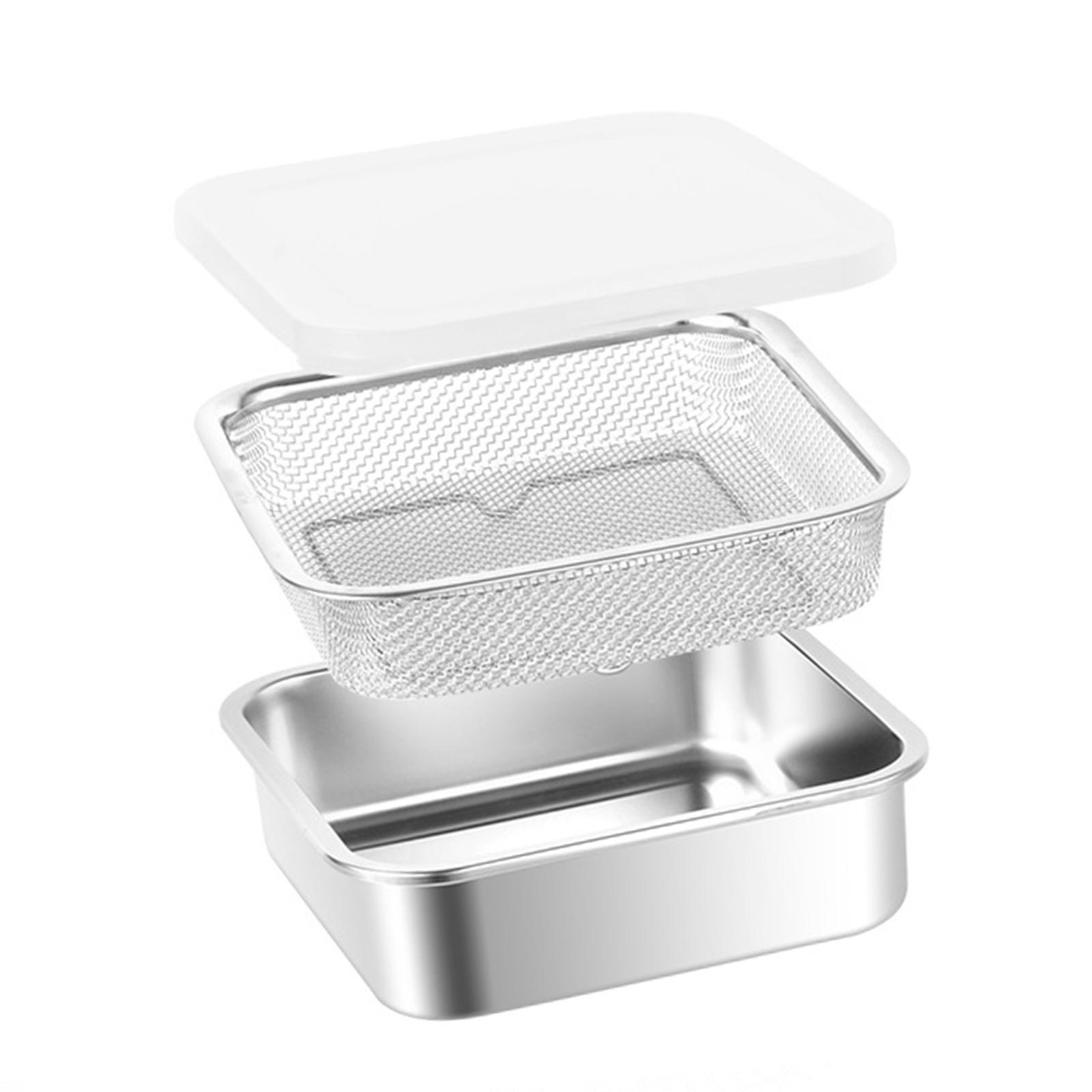 Stainless Steel Container Food Storage Box Colander Set Reusable 1500ml with Airtight Seal for Lettuce and Berries