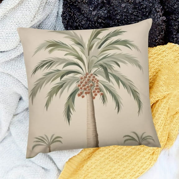 FCXZI 100% Linen Pillow Covers Decor Palm Tree Cushion Case for Home Sofa Couch, Set of 1, Outdoor Use 18x18in