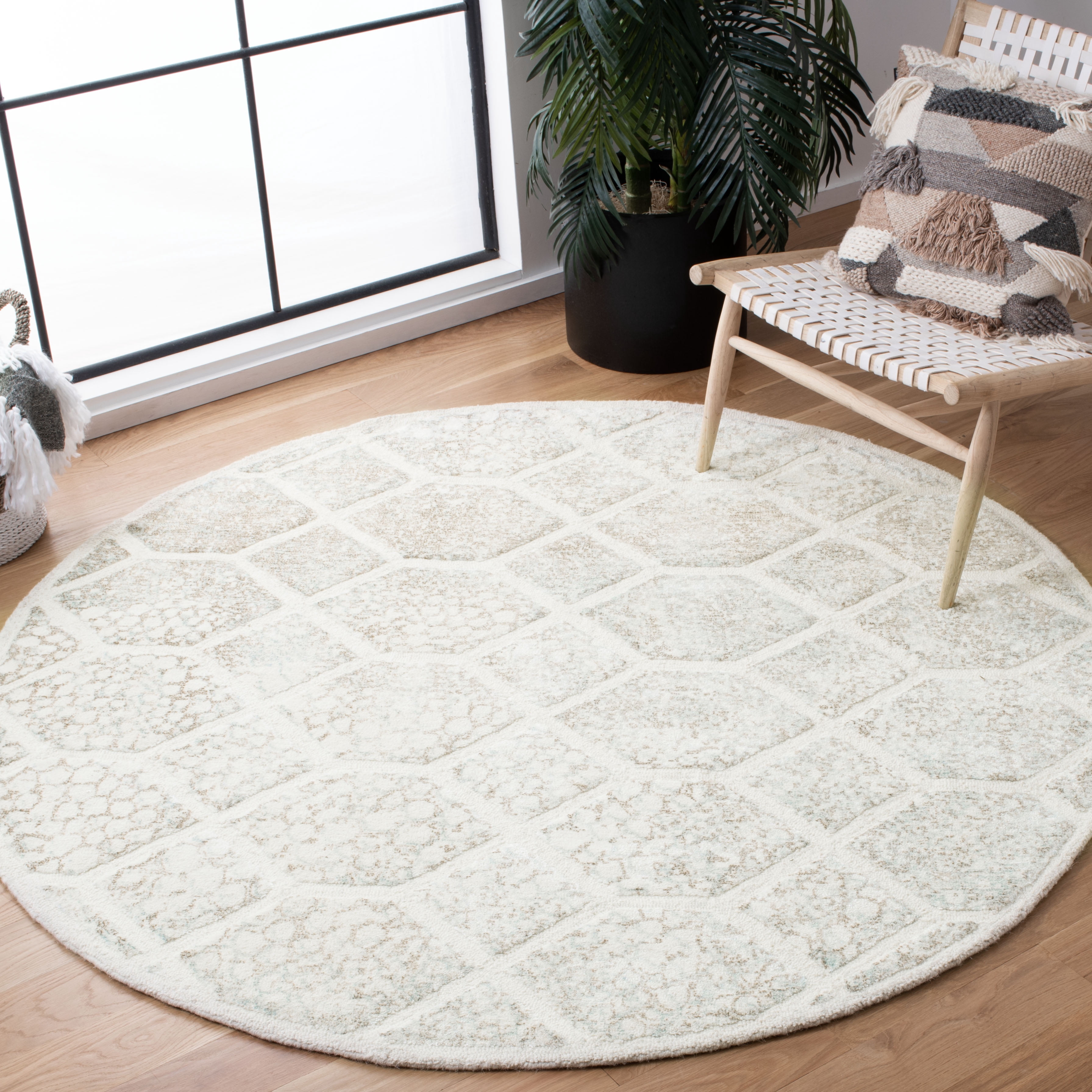 SAFAVIEH Restoration Vintage Cora Geometric Area Rug, Ivory, 6' x 6' Round
