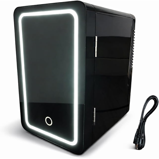 Mini Refrigerador Bluelander con Espejo LED, Capacidad de 4L, Estante Extraíble, Negro