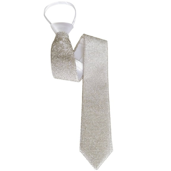 BOMJJOR Rhinestone Necktie for Men Women Shine Sparkle Artificial Diamonds Bow Tie Adjustable Neck Tie Silver