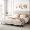 thumbnail image 3 of Yoneston King Size Bed Frame with Bandaged Upholstered Headboard for Adults Bedroom No Box Spring Required Easy to Assembly, Beige, 3 of 6