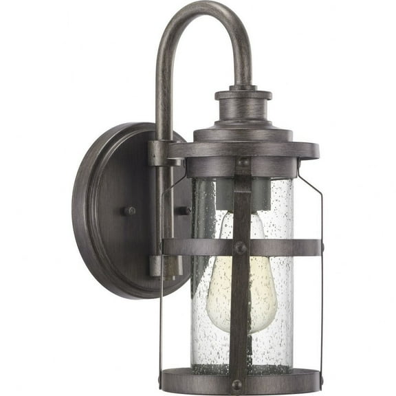 Progress Lighting Haslett 1-Light Outdoor Wall Lantern in Antique Pewter with Seeded Glass Shade