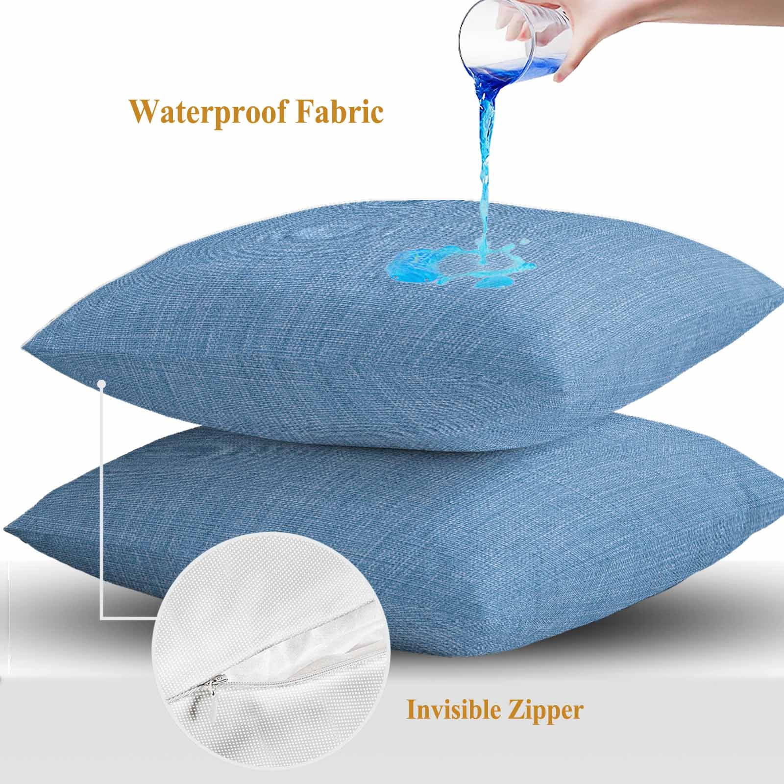 Blue Throw Pillow Covers 20x20 Inch Set of 2, Farmhouse Burlap Solid Blue Color Modern Linen Texture Waterproof Outdoor Pillow Covers, Decorative Cushion Pillowcases for Couch, Sofa, Bed, Patio