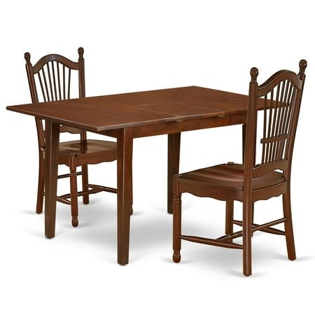East West Furniture Norfolk 3-piece Dining Set with Wood Seat Chairs in Mahogany