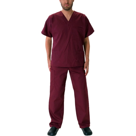 Natural Workwear Mens Medical Dental Scrub Set Adult Male Work Uniform Burgundy XS