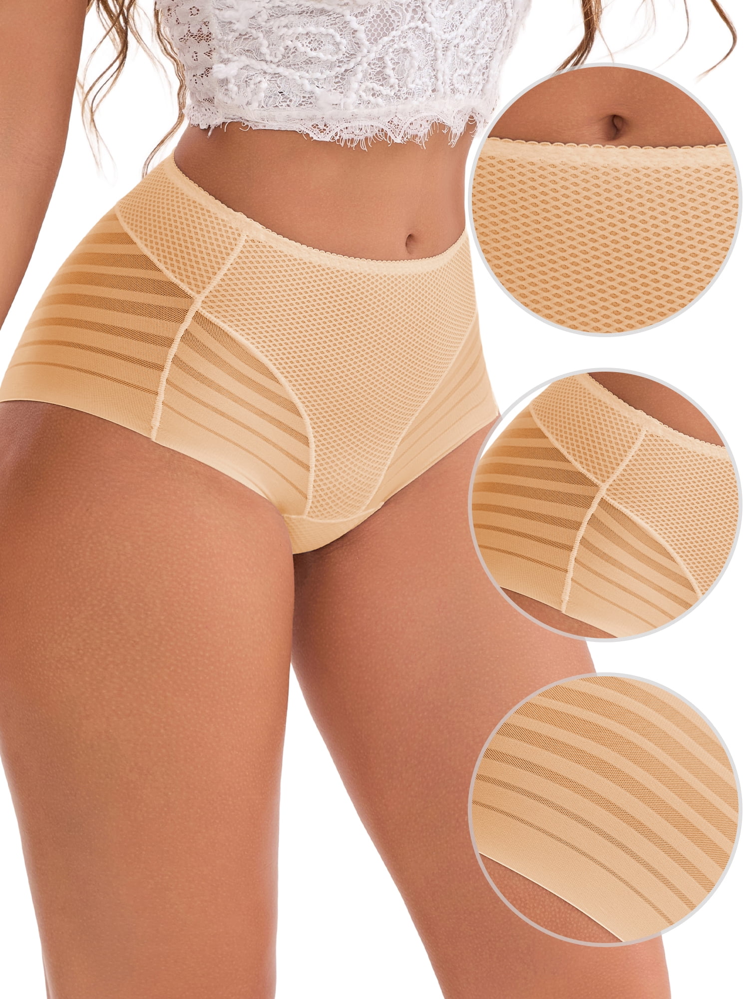 DARING DIVA Women's Lace Mesh High Waisted Invisible Tummy Control Panties XXL Beige