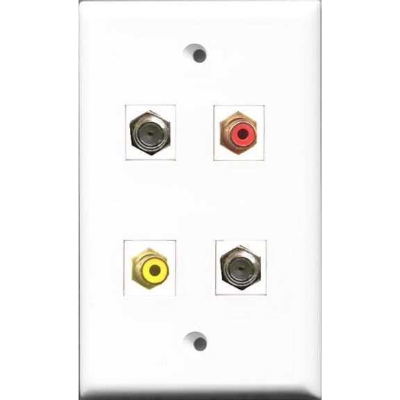 RiteAV 1 Port RCA Red and 1 Port RCA Yellow 2 Port Coax Cable TV- F-Type Wall Plate