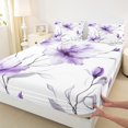 thumbnail image 3 of jejeloiu Country Floral Twin Sheet Sets,Natural Plant Twin Fitted Sheet,White Purple Flat Sheet For Adults,Luxury Bedroom Decor,3pcs, 3 of 7