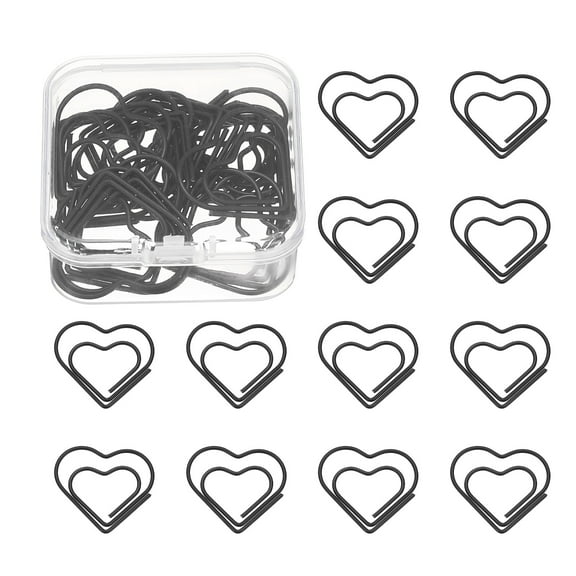 Uxcell 20 Pcs Heart Shape Paper Clip, Metal Cute Small Paper Clamp Clips for Office Supplies Craft Scrapbook Document Note Sorting, Plastic Coating, Black