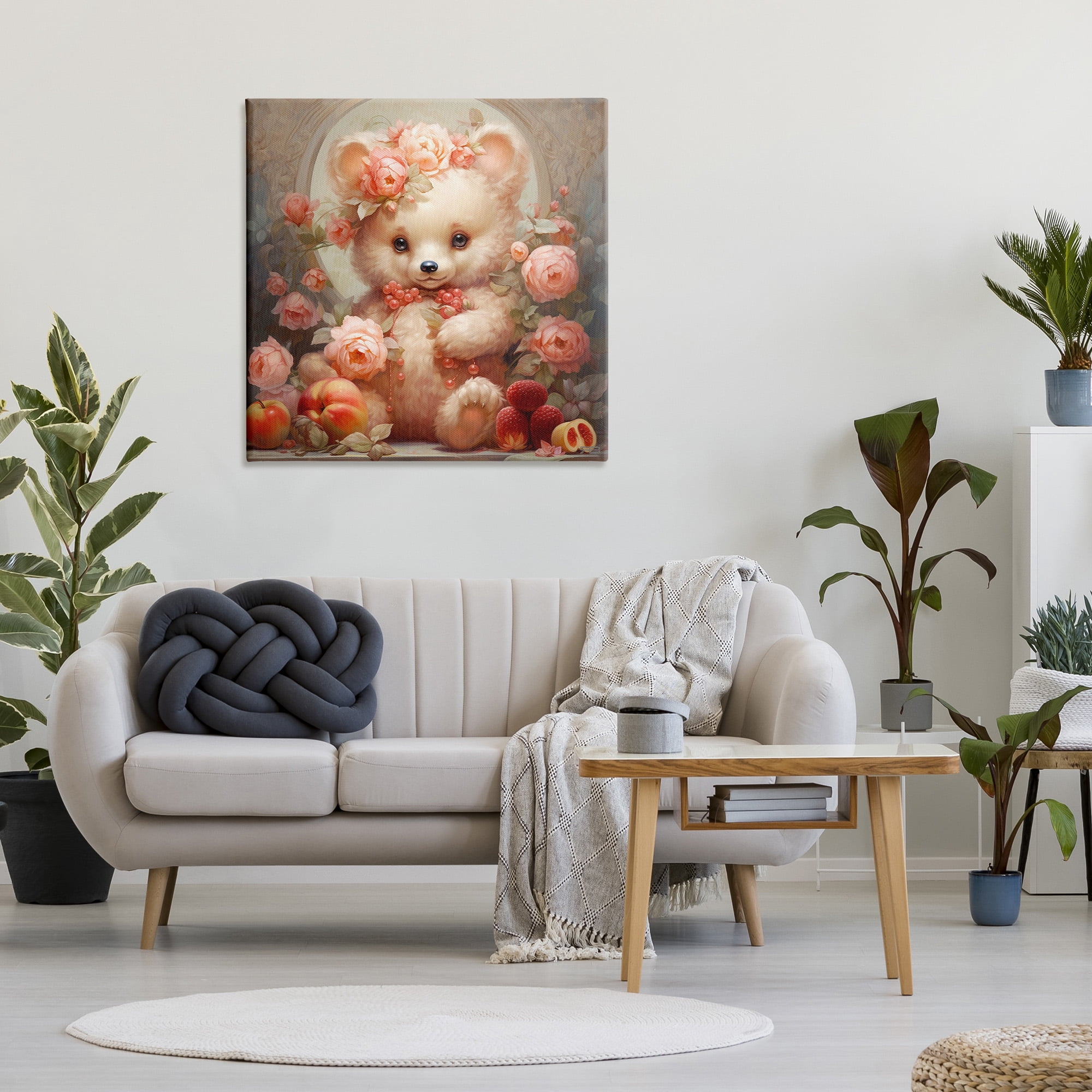 Stupell Industries Bear with Fruits & Flowers Animals & Insects Painting Gallery Wrapped Canvas Art Print Wall Art, 36 x 36