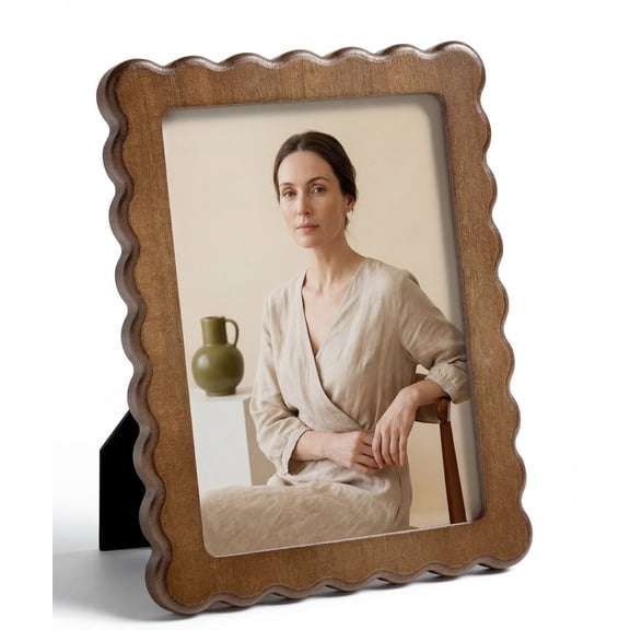 Afuly 5x7 Picture Frame, Vintage Brown Wavy Edge Picture Frames, Wood Photo Frame with Clear Glass, Wall Tabletop Display, Gift for Family Mom Grandma