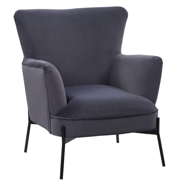 CorLiving Eliana modern wide indoor wingback accent chair upholstered in dark gray velvet with slim black metal legs.