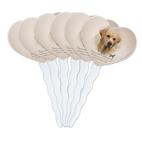 Yellow Labrador Retriever Dog Breed Heart Love Cupcake Picks Toppers Decoration Set of 6