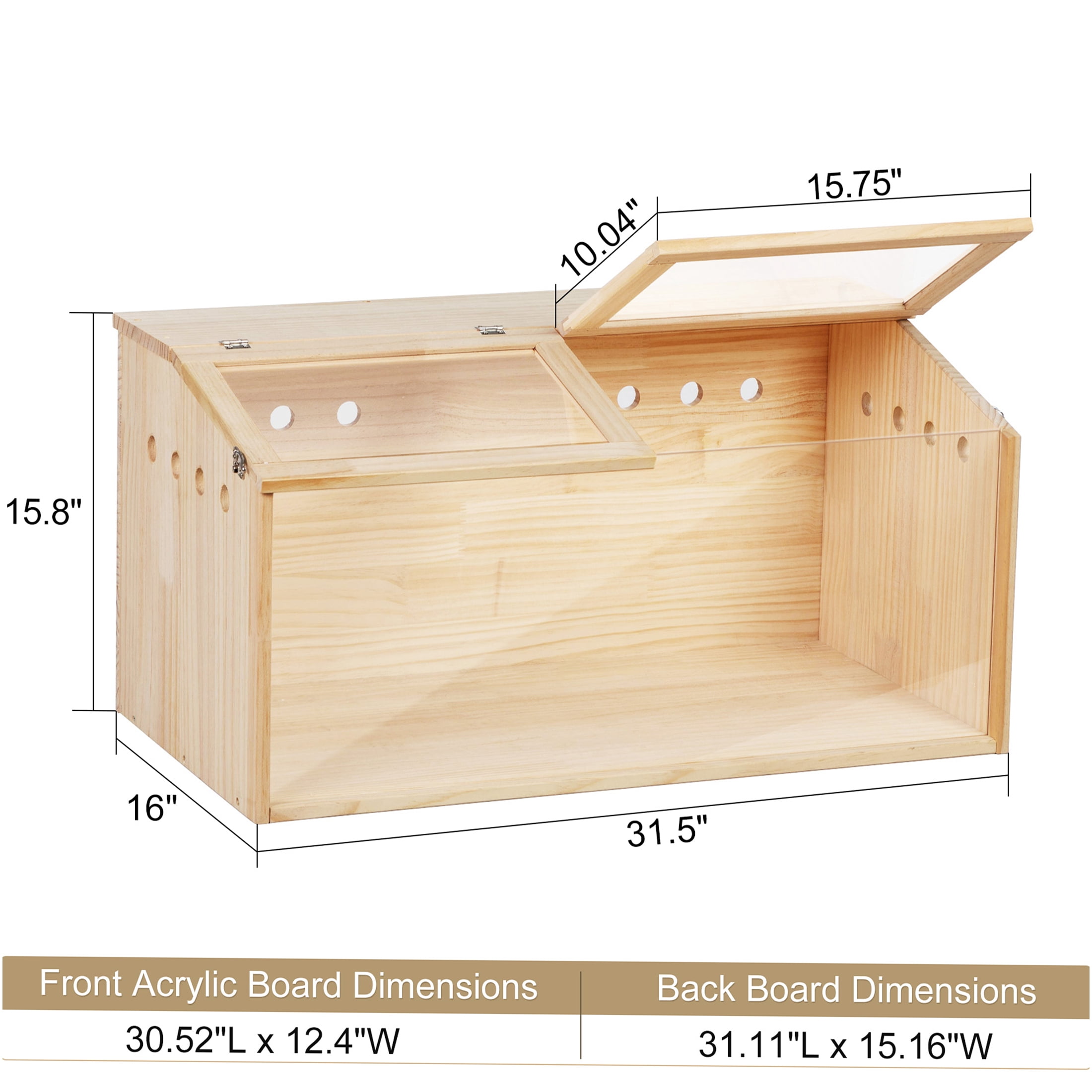 JERFIT Large Transparent Acrylic Hamster Cage with Wooden Frame, Natural Wood Small Animal Hutch Habitat for Rabbits, Guinea Pigs, Gerbils, Ferrets
