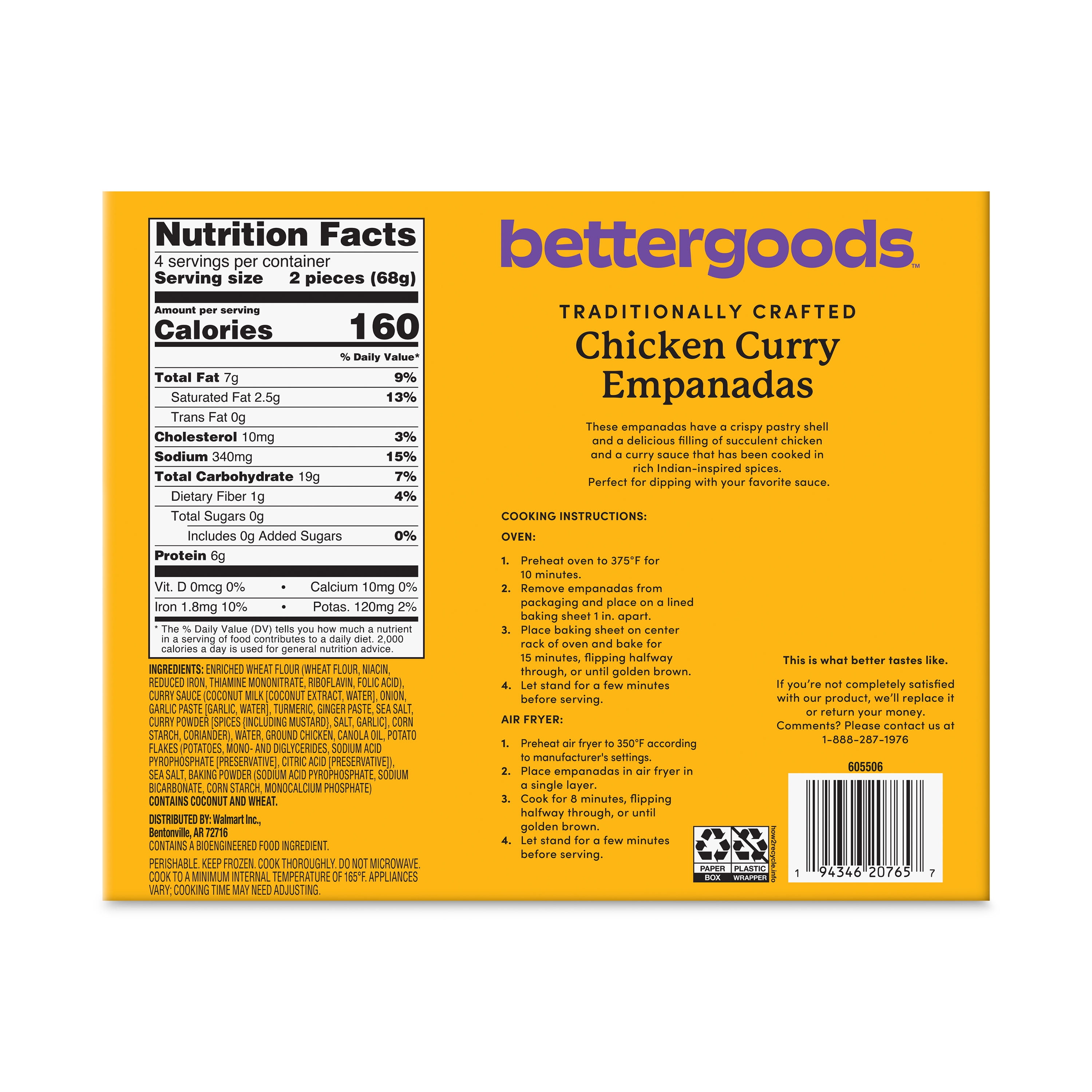 bettergoods Chicken Curry Empanadas, 9.6 oz, 8 Count (Frozen)
