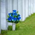 thumbnail image 5 of Artificial Cemetery Flowers, Set of Artificial Rose Bouquet Grave Memorial Flowers with Vase for Cemetery Headstones Decoration (Blue), 5 of 5