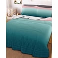 thumbnail image 3 of Quilts Twin Size Bedding Set, Pink Turquoise Ombre Lightweight Quilted Comforter, Teal Modern Geometric Striped Abstract Art Soft Bedspread Coverlet with Pillow Covers for All Season, 68" x 86", 3 of 7