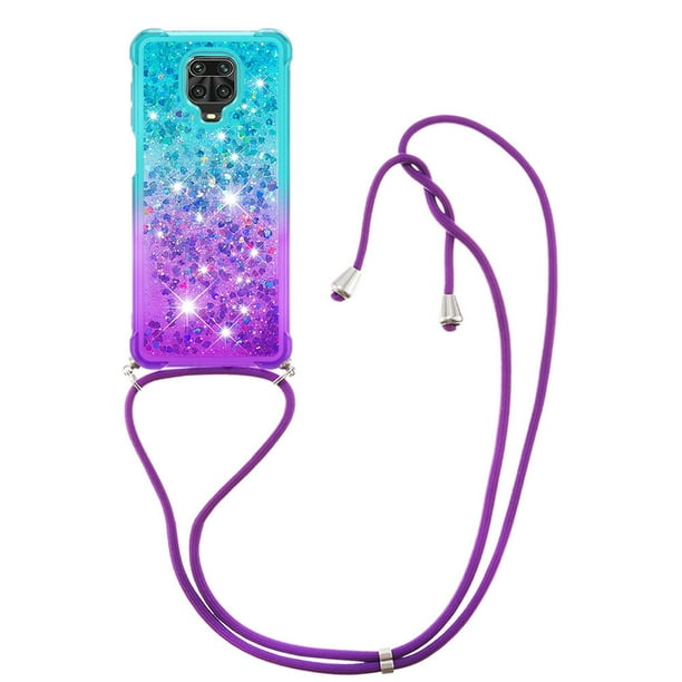 Funda para Xiaomi Redmi Note 9S/Redmi Note 9 PRO Brillantina Líquida Divertida Reluciente y con Cristales en Movimiento Cuerpo Cruzado con Cordón Ajustable