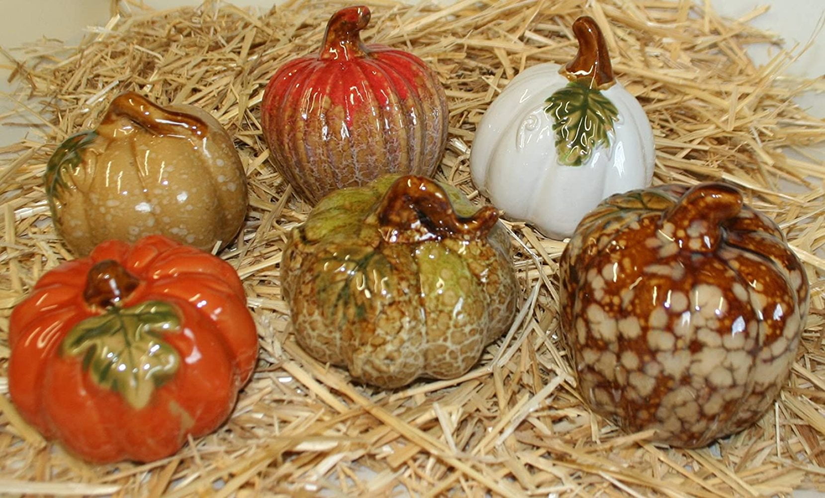 Set of 6 Glazed Ceramic Pumpkins, 4 Inch