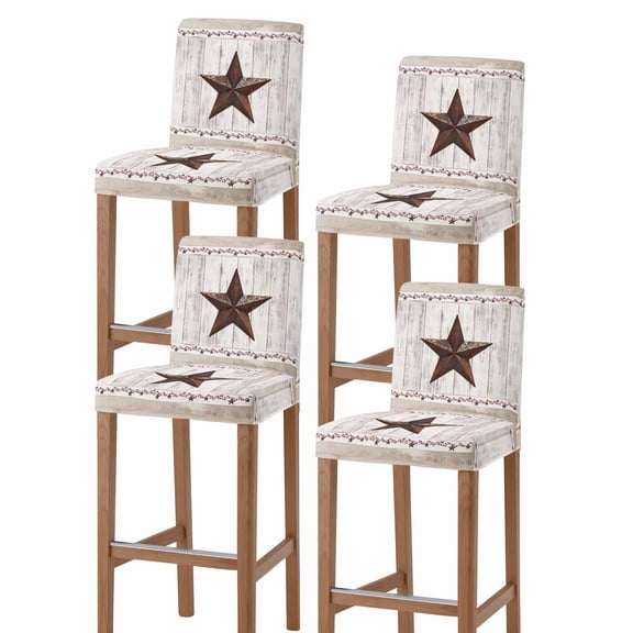 Farmhouse Bar Stool Covers Set of 4, Rustic Brown Country Star Barn Berry Wooden Stretch Washable Bar Chair Covers with Backs, Removable Pub Counter Height Chair Cover for Kitchen Dining Room Cafe