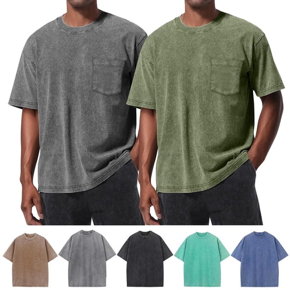 DailkTrvid Vintage Washed Plain T-Shirt for Men Oversized Shirts Cotton Blend Tees Casual Short Sleeve Loose Fit Blouse Crew Neck Tops