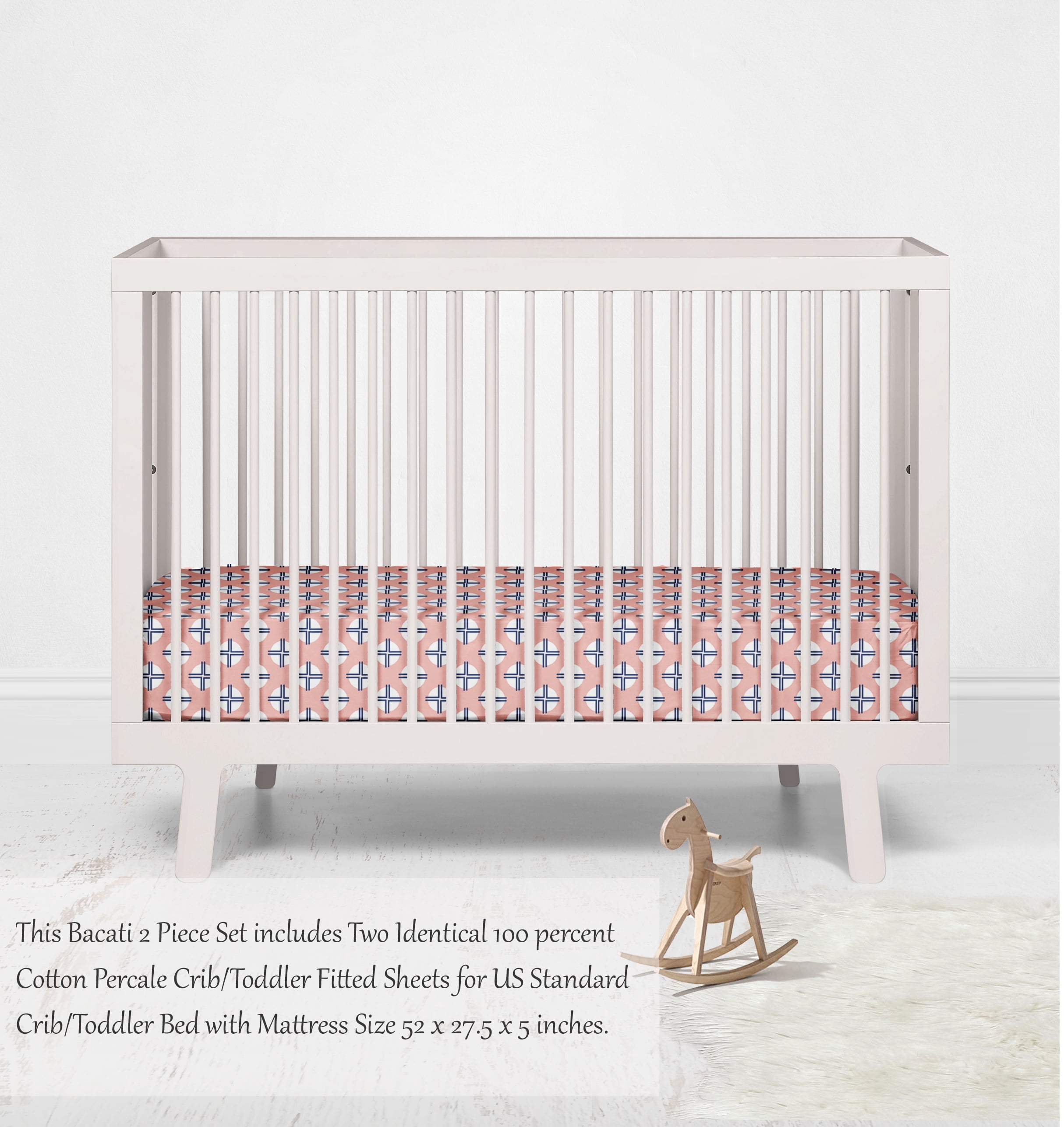 Bacati Olivia Tribal Dots Cross Coral Navy Crib Fitted Sheets 2 ct Package