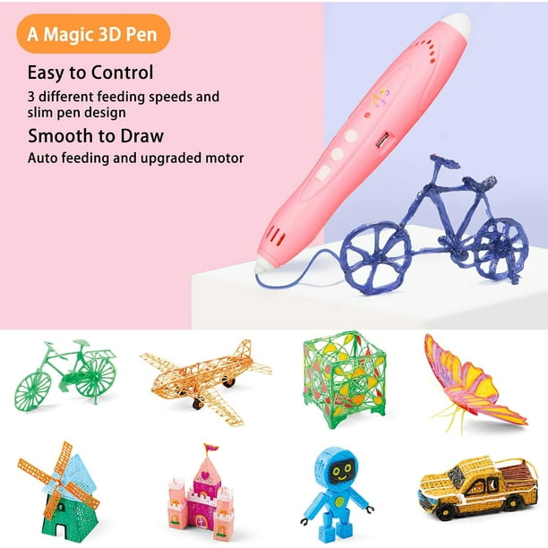 SUZH Stylo 3D pour Enfants de 4 Ans et Plus, Stylo d'Impression 3D pour  l'Entraînement à la Pensée 3D, Stylo 3D Sans Fil avec 2 Vitesses  d'Alimentation, Filament PCL de 1,75 Cm (