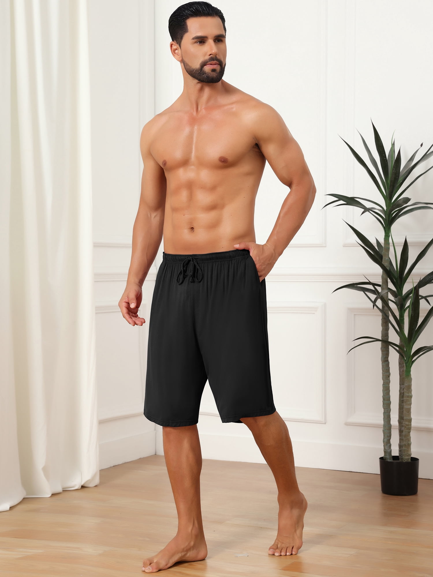 DARING DIVA Men's Comfortable Solid Lounge Drawstring Pajama Shorts 28 Black