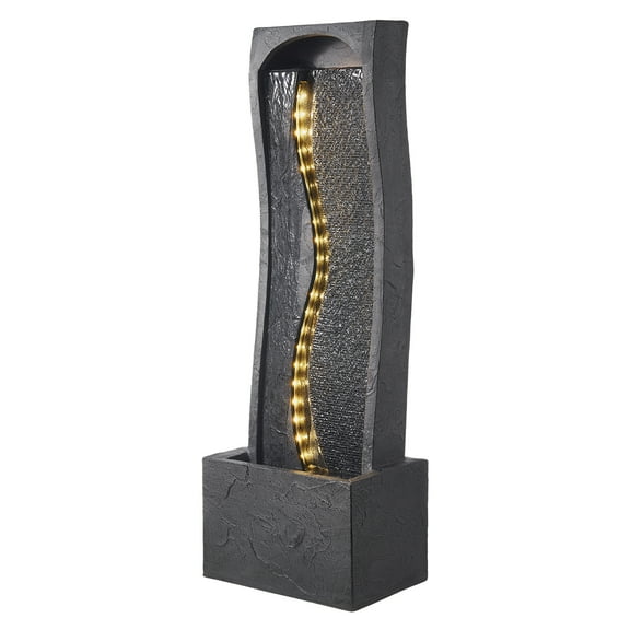 VEVOR Outdoor Water Fountain, 38.58 in Height Fountain and Waterfall, 1-Tier Floor Standing Rock Base Style Fountains with with LED Light and Pump, for Outdoor Indoor Garden, Home, Patio & Backyard