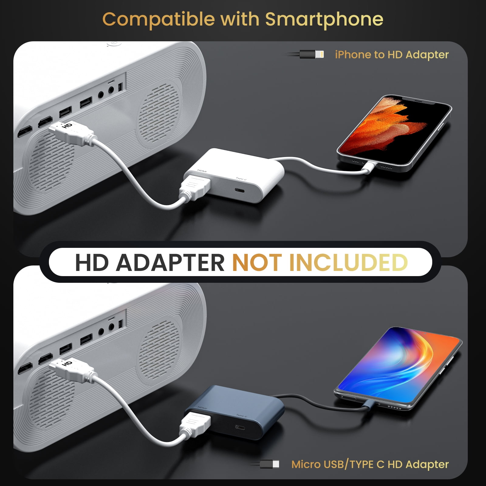 AUOSHI Native 1080P Full HD Bluetooth Projector with Speaker Movie Projector with Wifi and Bluetooth Compatible with Laptop, Smartphone, TV Stick, Xbox, PS5