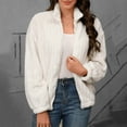 thumbnail image 2 of Women's Sherpa Fleece Jacket Faux Plush Long Sleeve Casual Zip up Bomber Coat Winter Warm Outerwear, 2 of 7