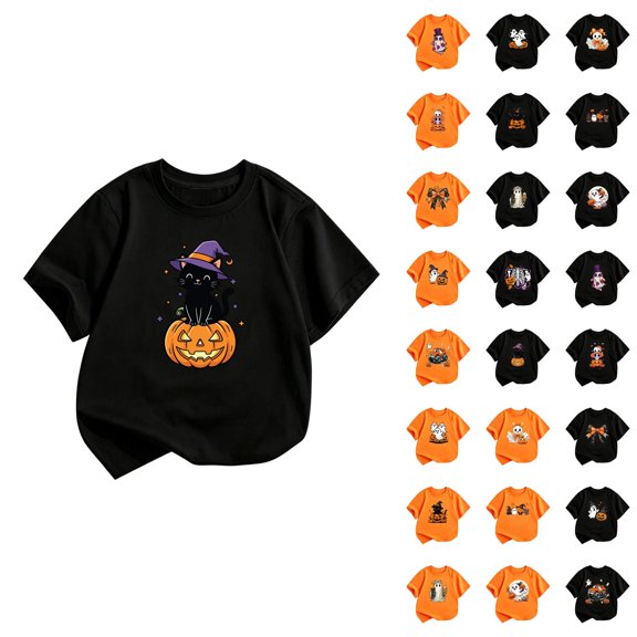 Kids Halloween Shirt Short Sleeve Tee Crewneck Casual Summer Shirt for Boys Girls