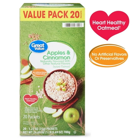 (2 Pack) Great Value Apples & Cinnamon Instant Oatmeal Value Pack, 1.23 oz, 20 (Best Pot For Oatmeal)